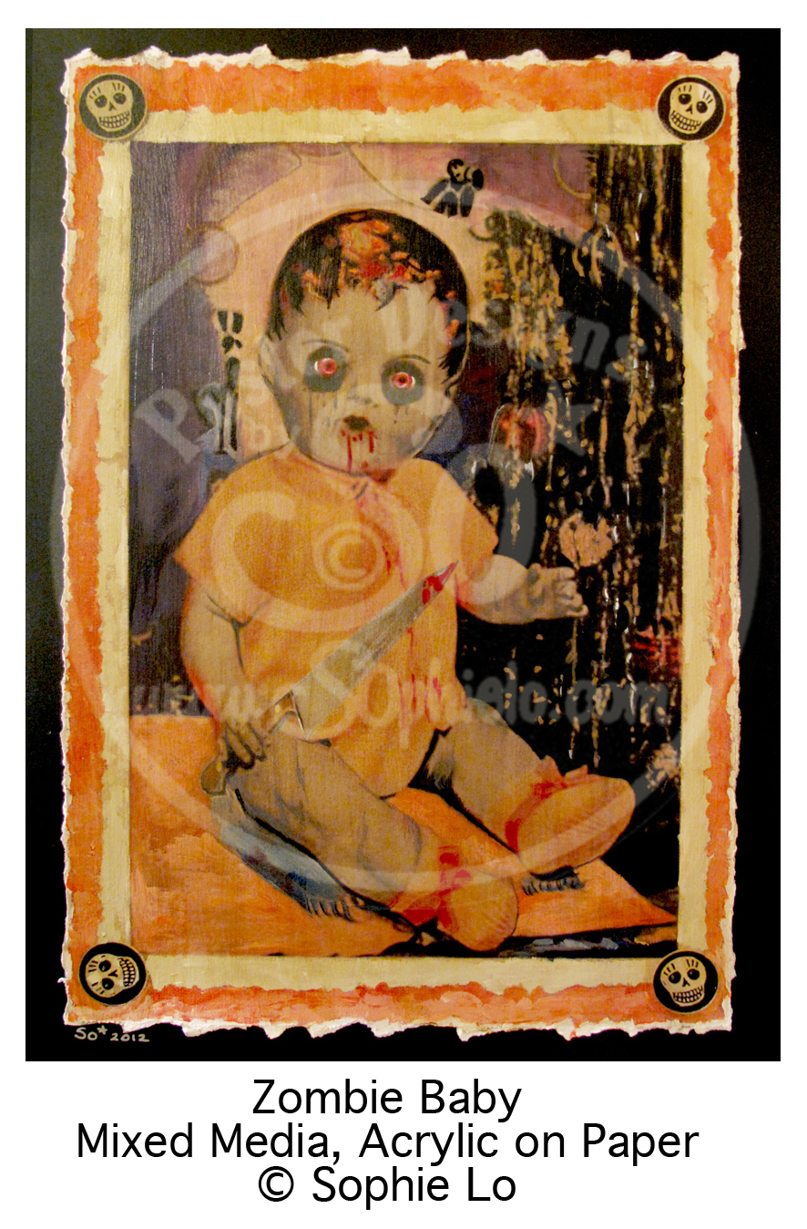 Zombie Baby Mixed Media & Acrylic on Paper by Sophie Lo